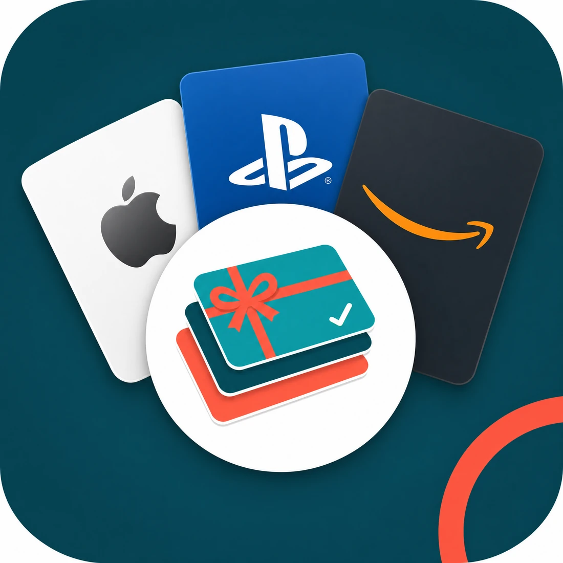 Брендовый аватар Giftcard Store: карты популярных брендов вокруг круга с логотипом